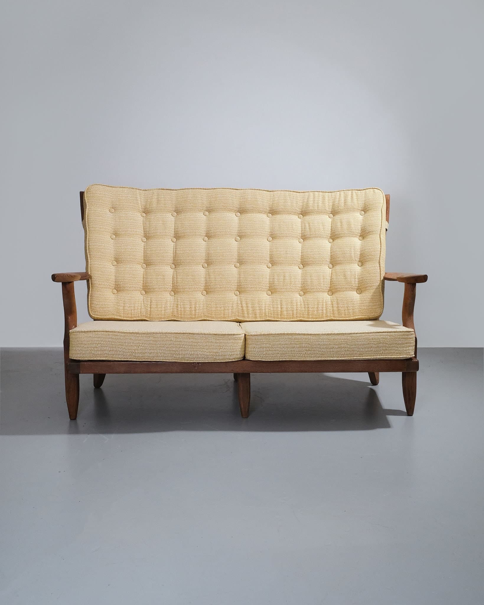 Oak Sofa With Buttoned Backrest Cushion