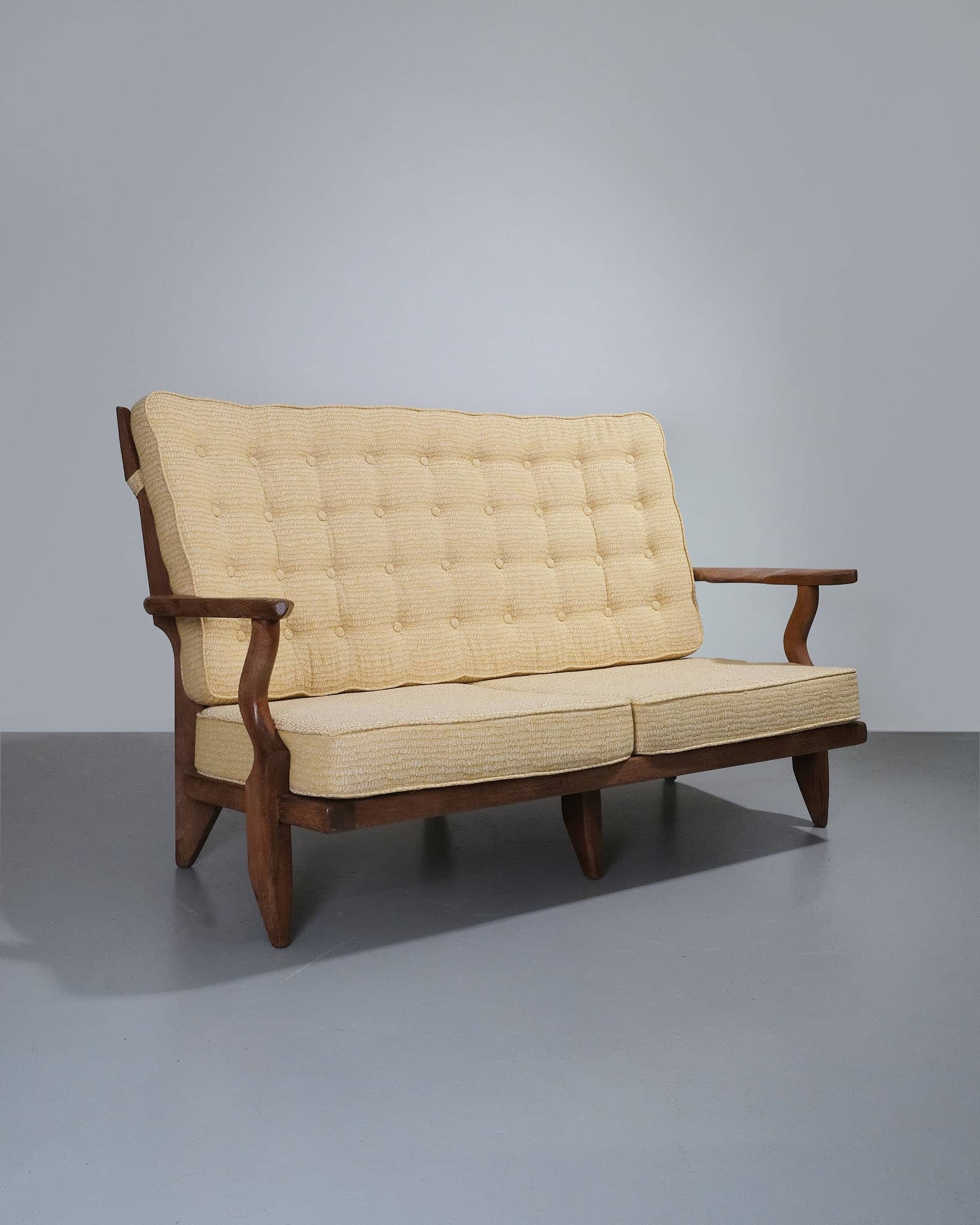 Oak Sofa With Buttoned Backrest Cushion
