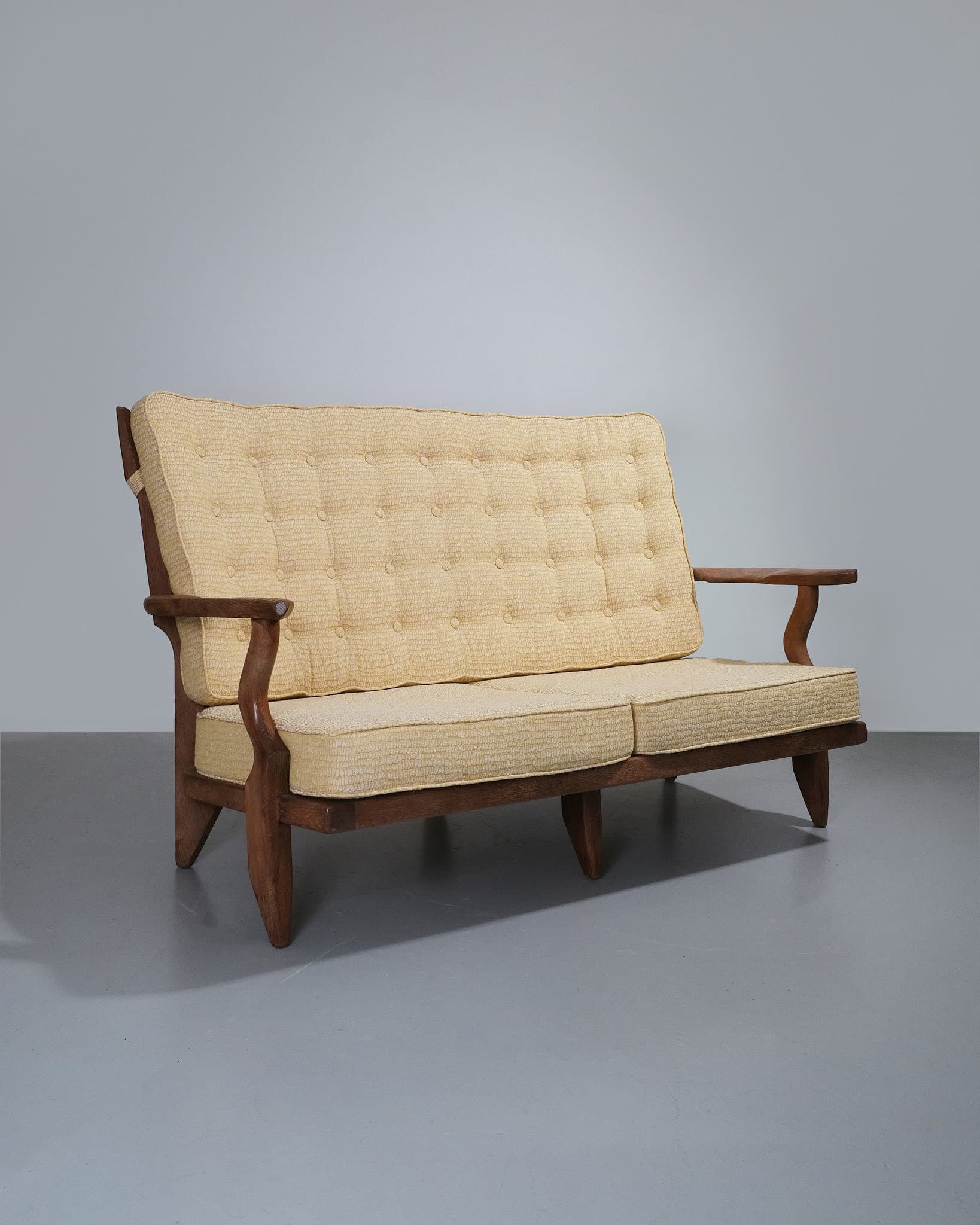 Oak Sofa With Buttoned Backrest Cushion