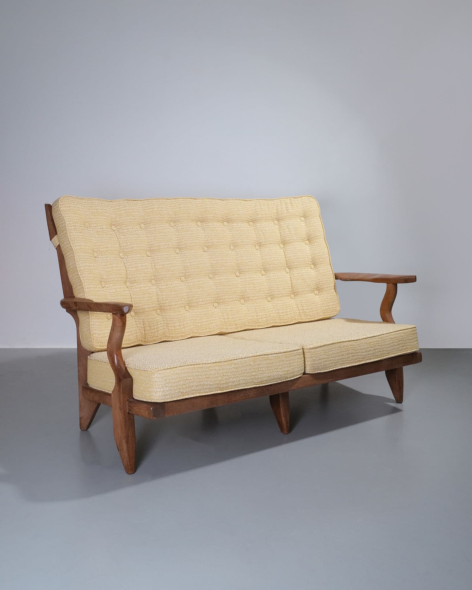 Oak Sofa With Buttoned Backrest Cushion