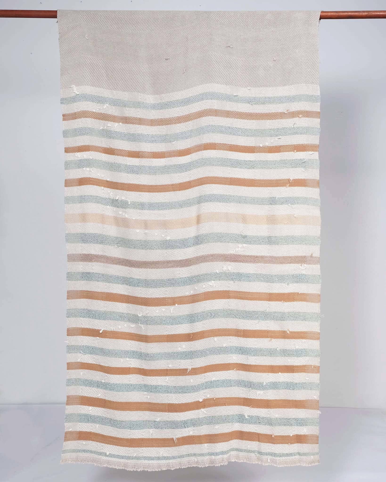 Handwoven Linen Throw 'Stripes Pale Green & Rust'