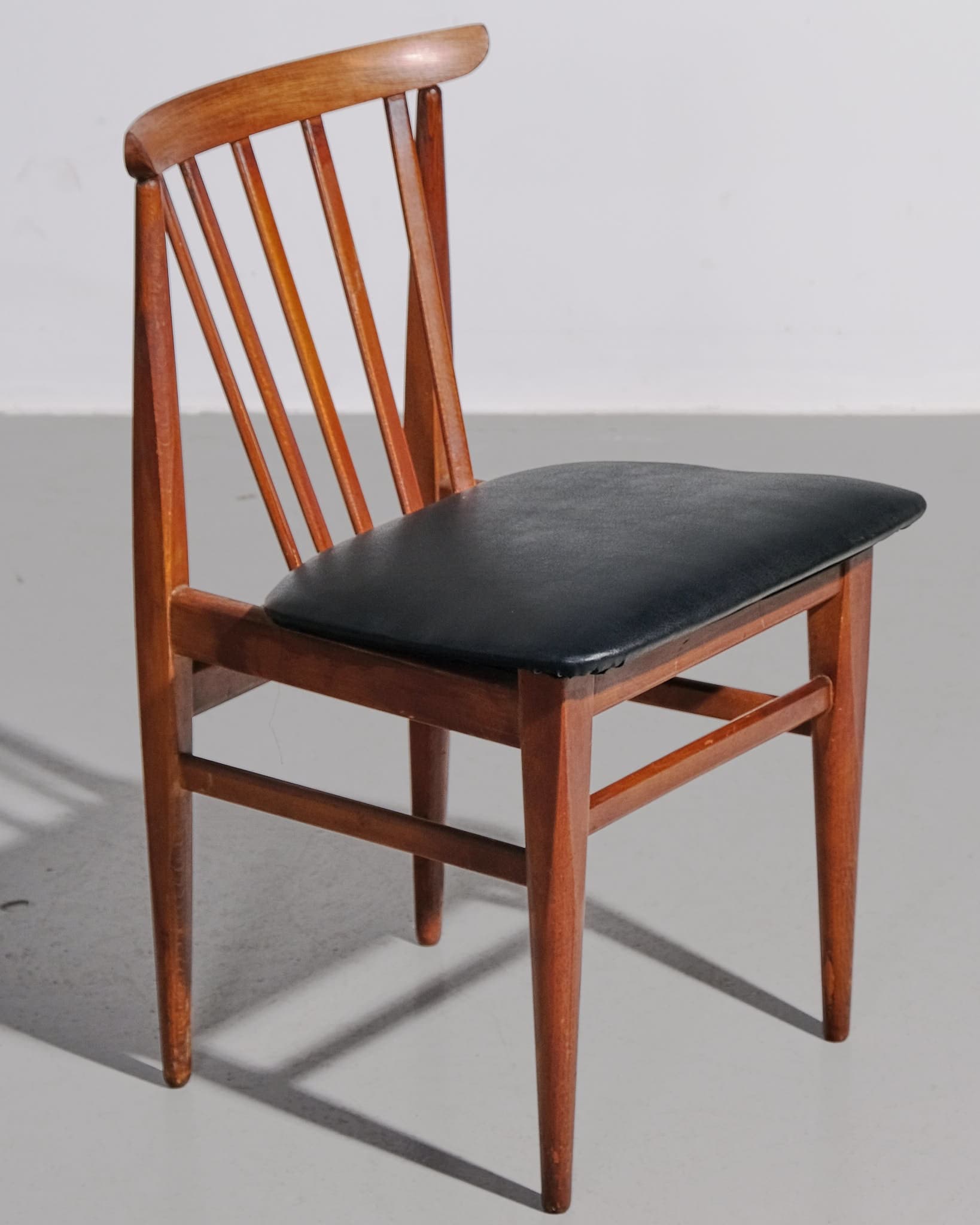 Set of Four Teak and Leather Dining Chairs