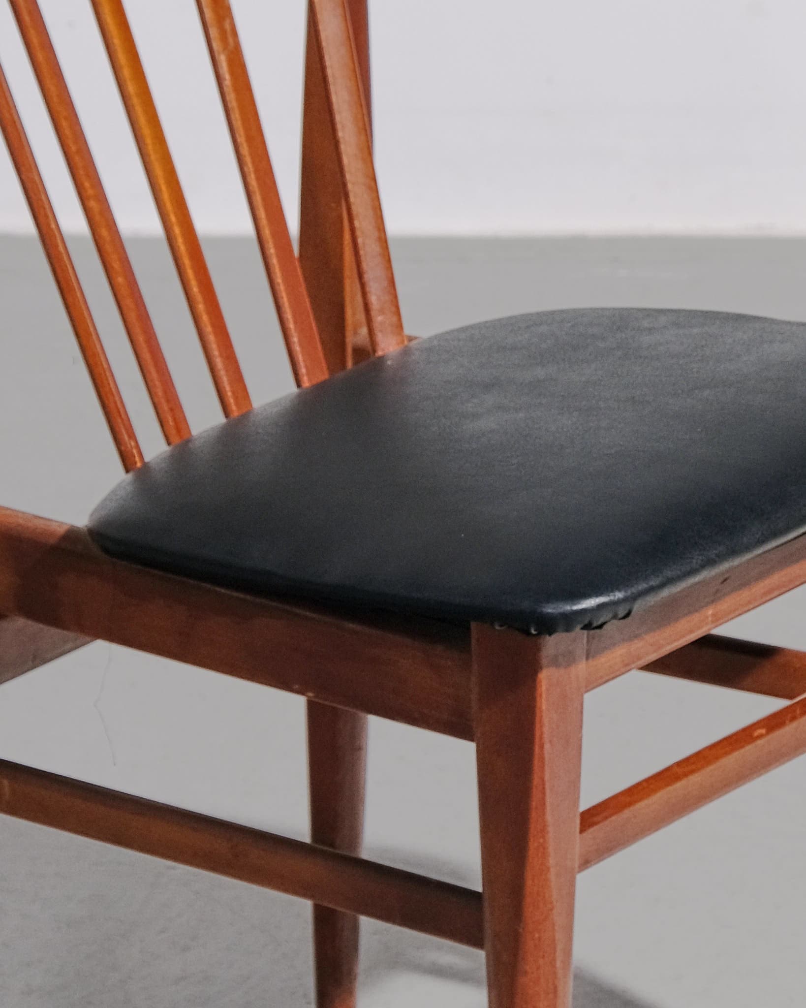 Set of Four Teak and Leather Dining Chairs