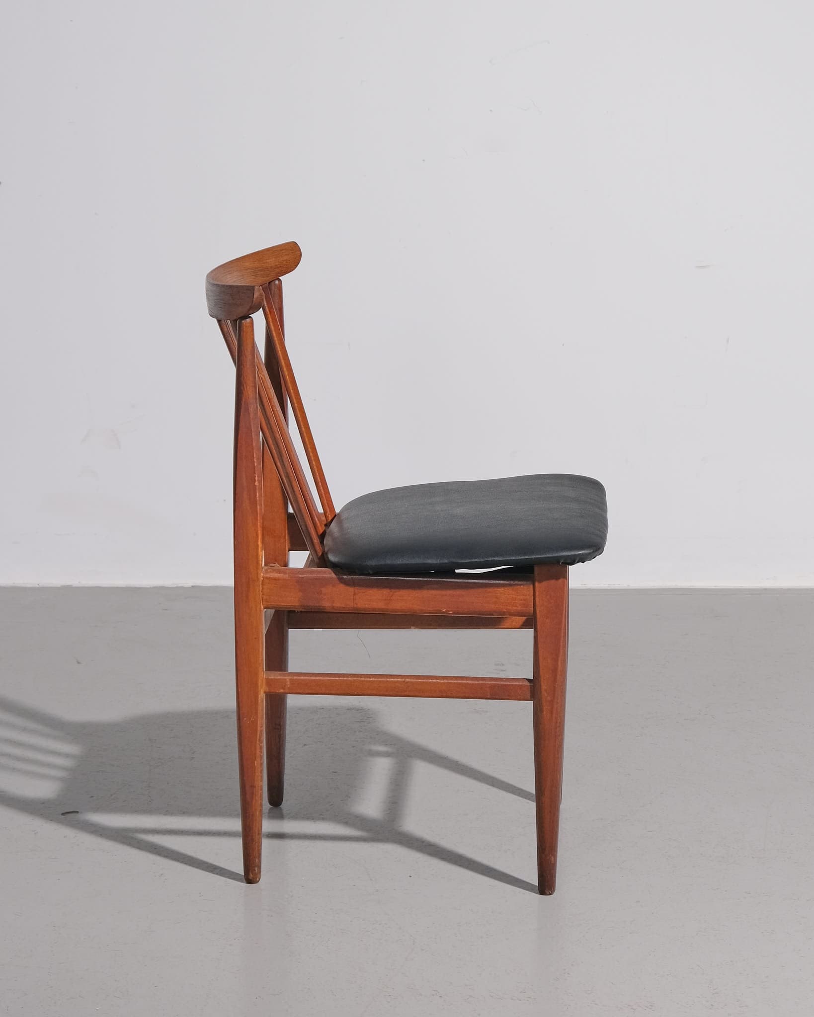 Set of Four Teak and Leather Dining Chairs