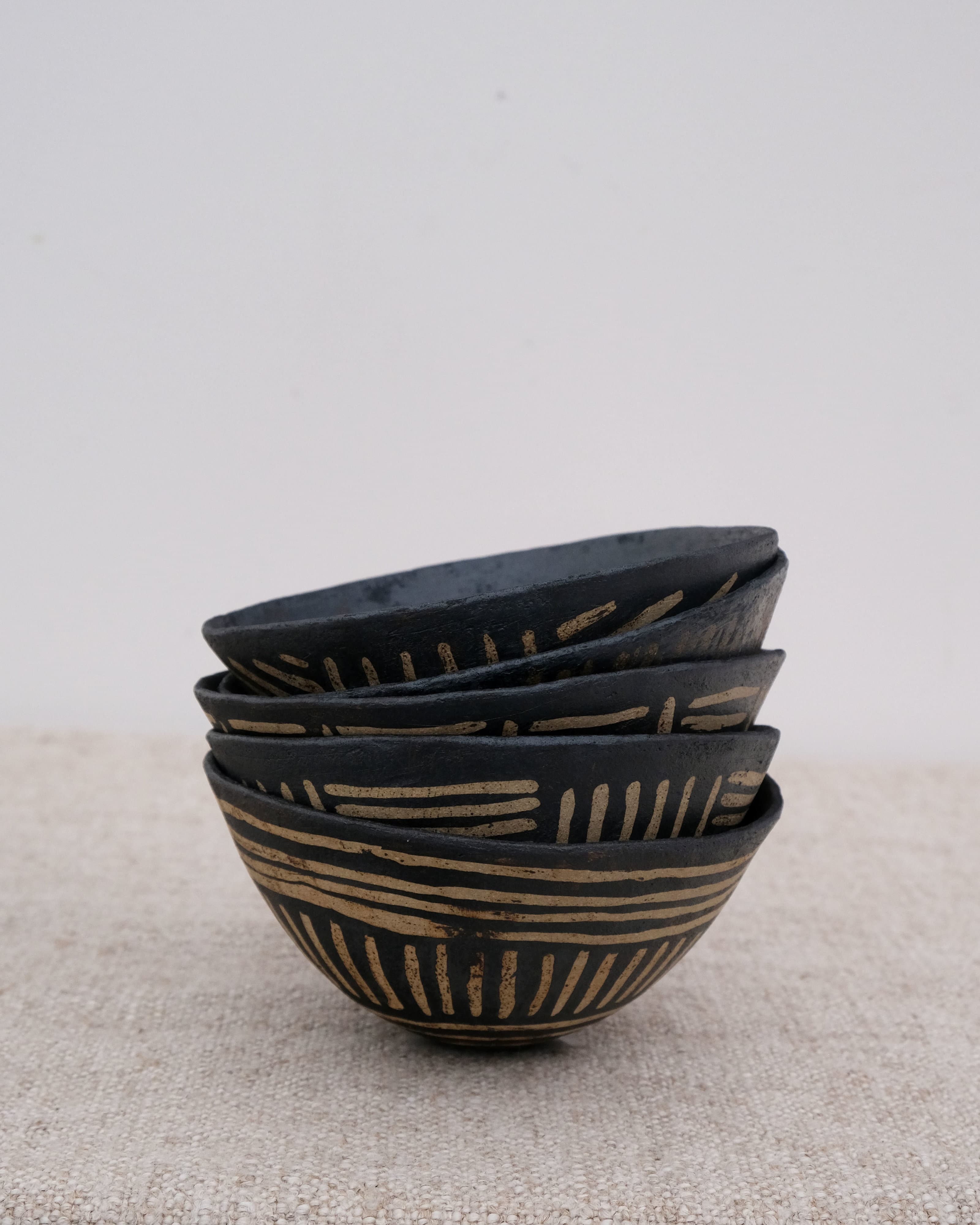 Decorative Resist Brushwork Bowl (Light Double Stripe)