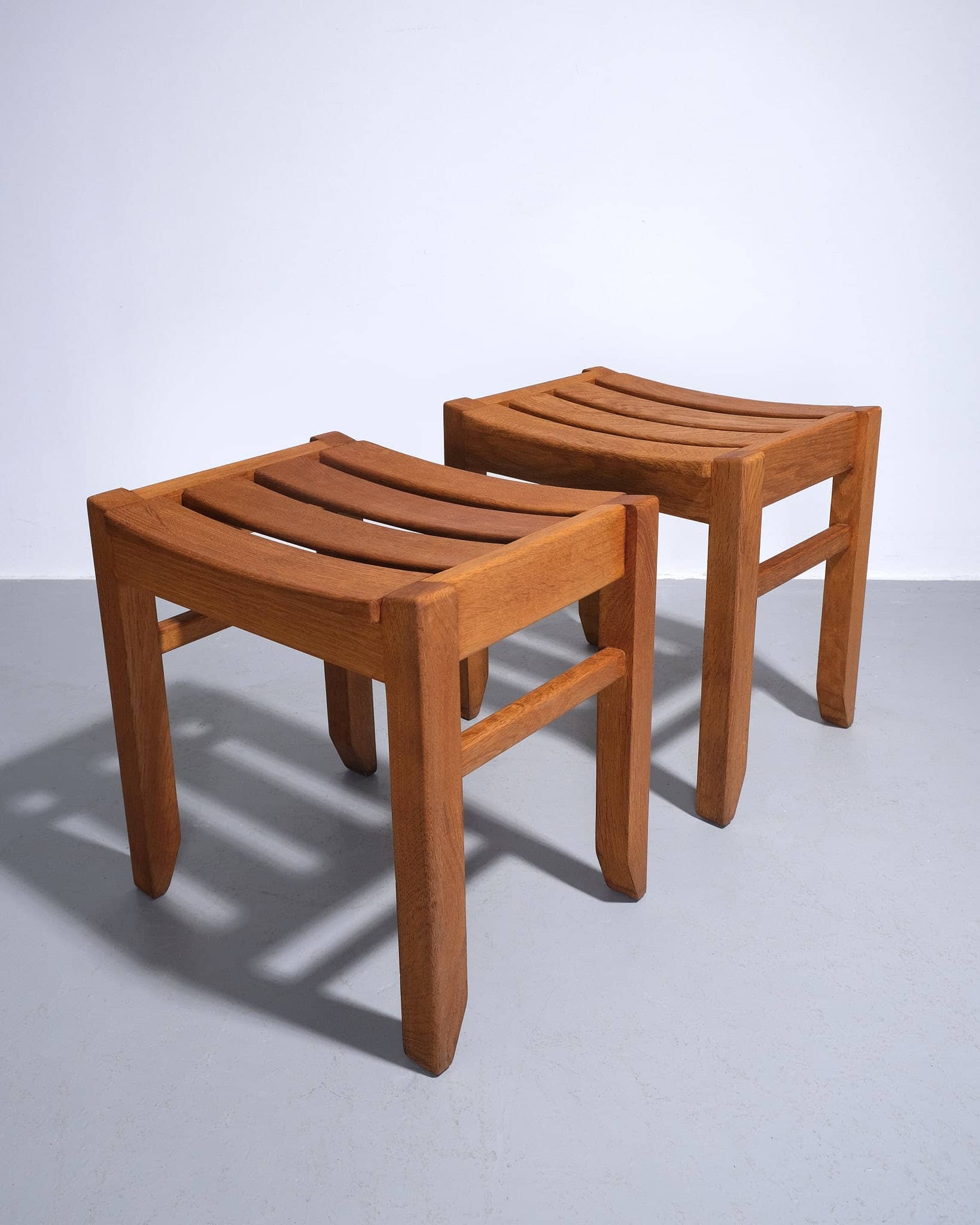 Pair of Low Stools With Slatted Seats