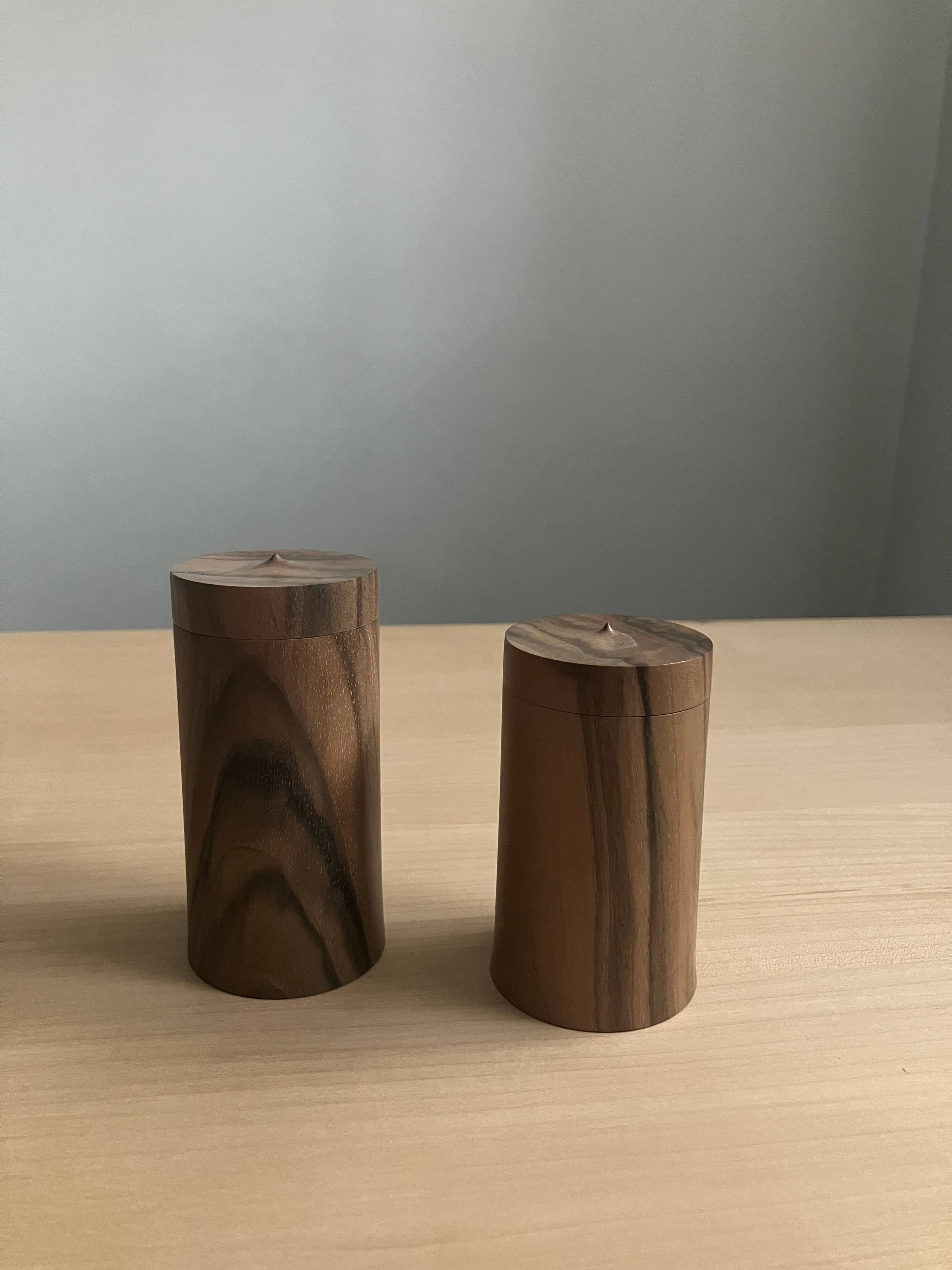 Yhres, 'Pair of Spalted Walnut Spice Jars'