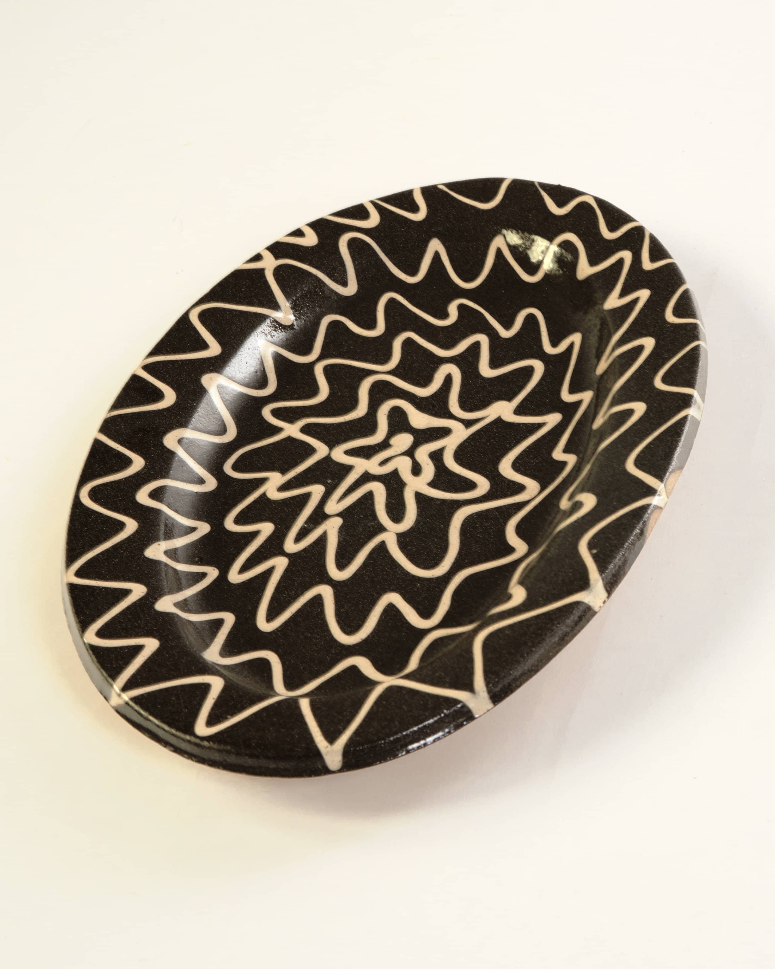 Large Oval Spiral Slipware Platter