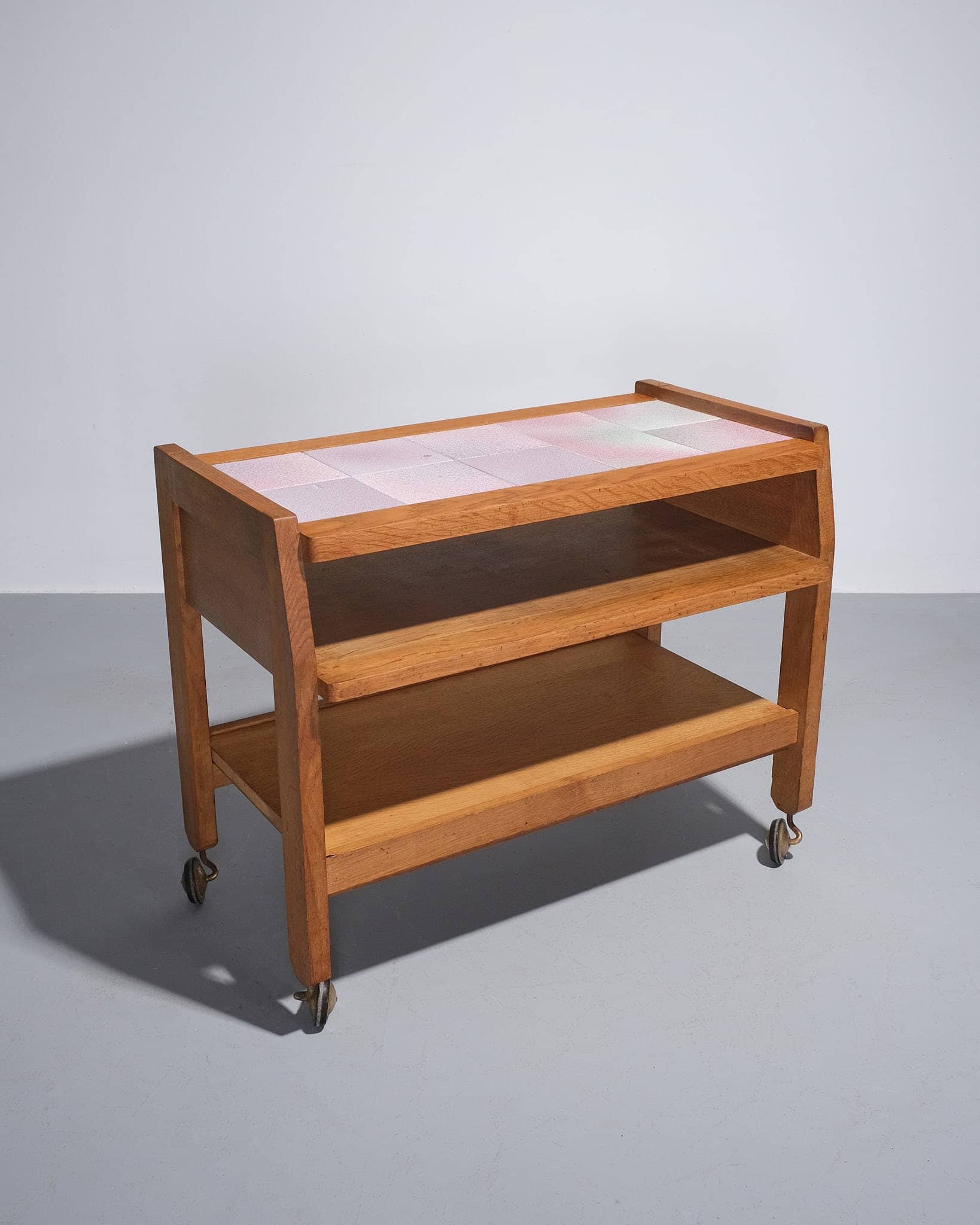Tiled-Top Serving Table On Wheels