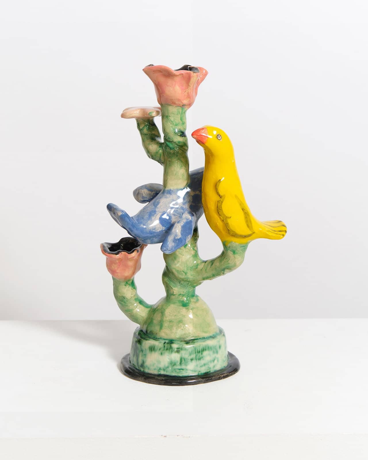 Pair of blue and yellow birds candle holder