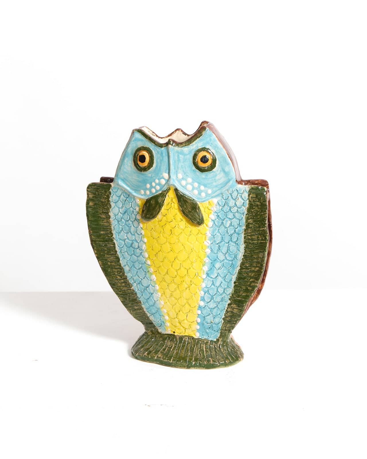 Blue flattened mantelpiece vase