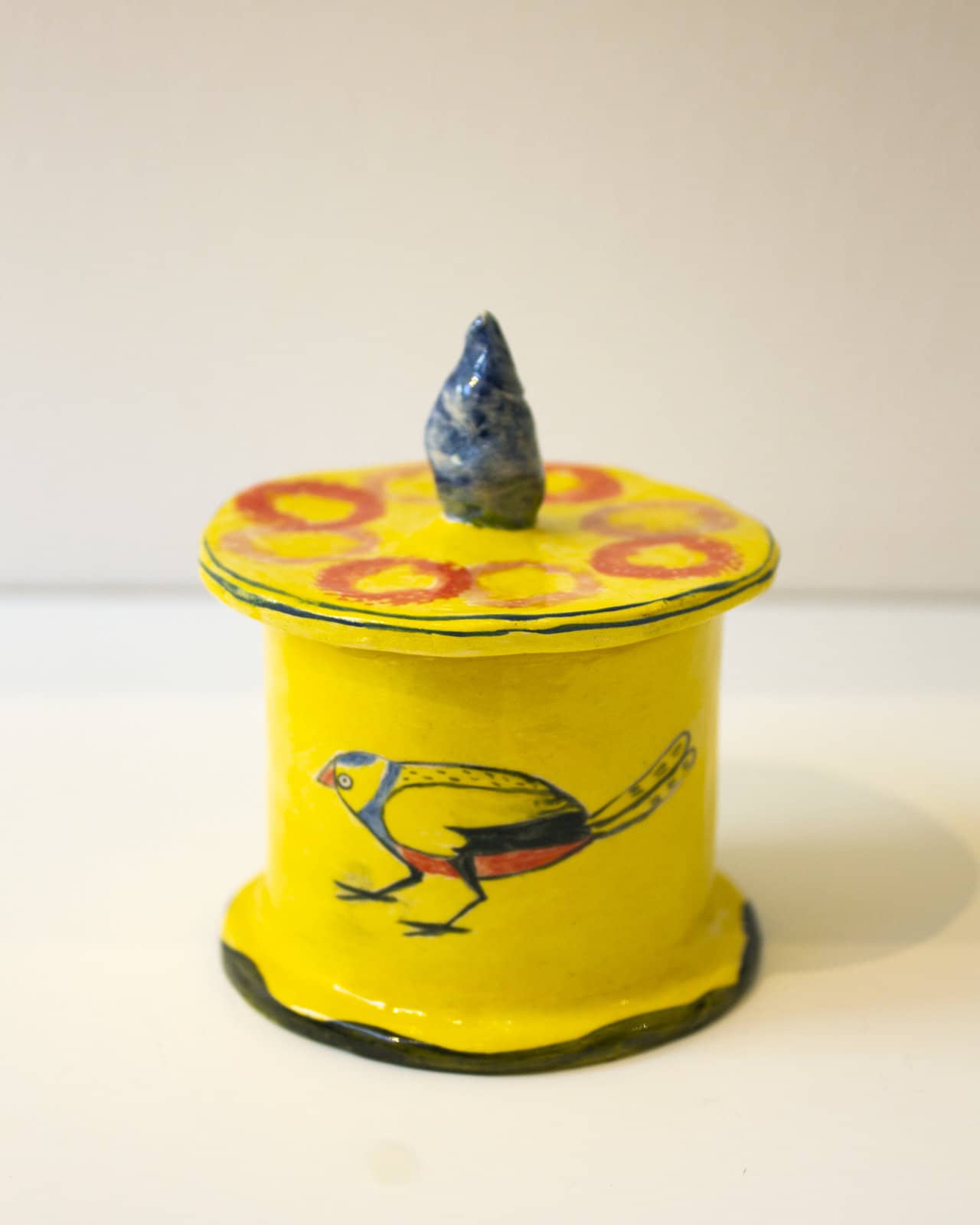 Small Lidded Pot with Moon and Finch